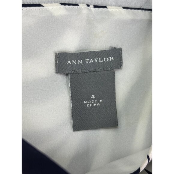 Ann Taylor Silk Midi Dress Fit Flare 4 Navy Blue White Swirl Pattern Sleeveless - Picture 9 of 11